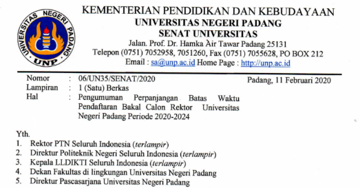 Tahapan Pemilihan Rektor Universitas Negeri Padang Periode 2020-2024