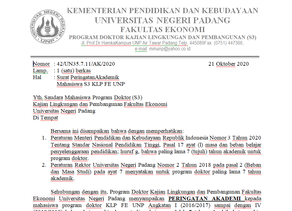 Surat Peringatan DO dari Koordinator PSDKLP