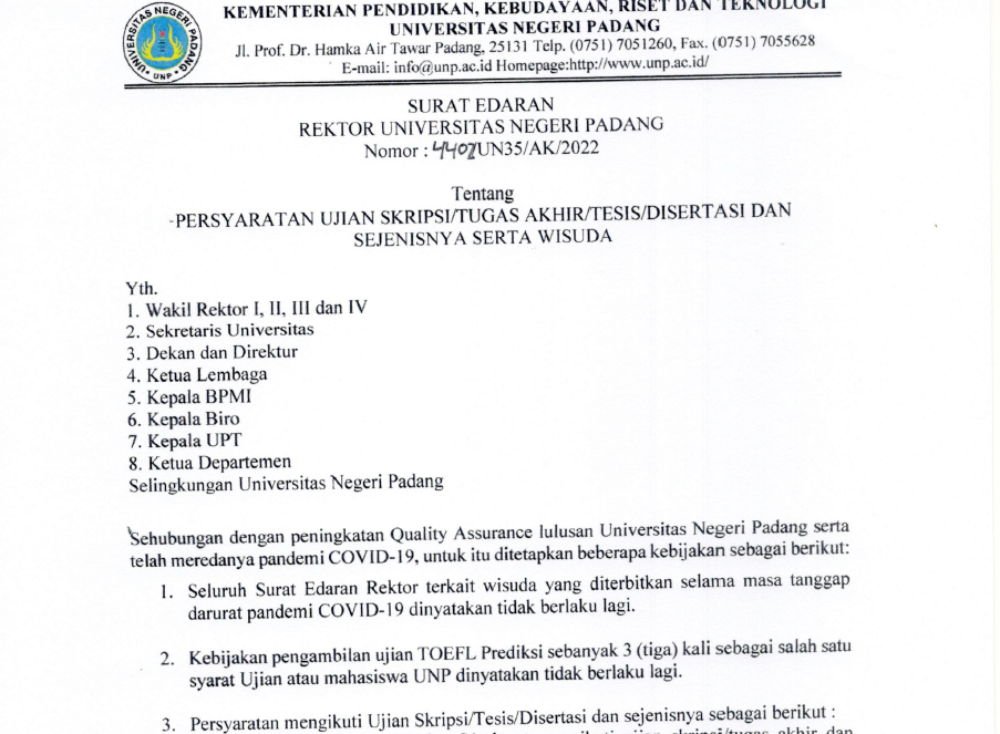 EDARAN REKTOR TERBARU TENTANG TOEFL WAJIB LULUS UNTUK WISUDA